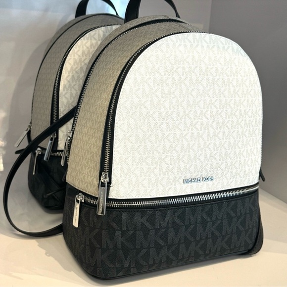 Michael Kors Rhea Medium Color-Block Signature Logo Backpack Optic White Multi - Picture 4 of 8